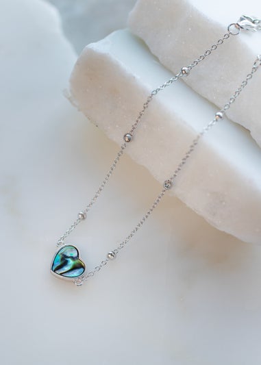 Golden Moments Sterling Silver Rhodium Plated Paua Shell Heart Adjustable Trace and Ball Bracelet