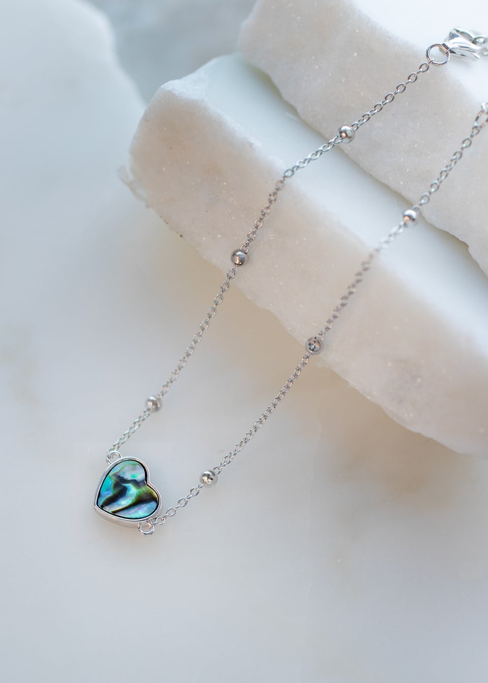 Golden Moments Sterling Silver Rhodium Plated Paua Shell Heart Adjustable Trace and Ball Bracelet