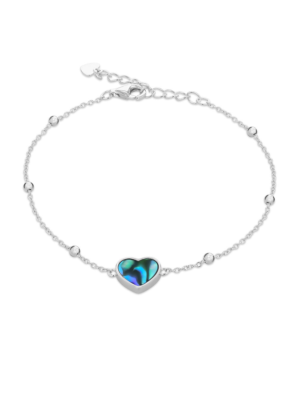 Golden Moments Sterling Silver Rhodium Plated Paua Shell Heart Adjustable Trace and Ball Bracelet