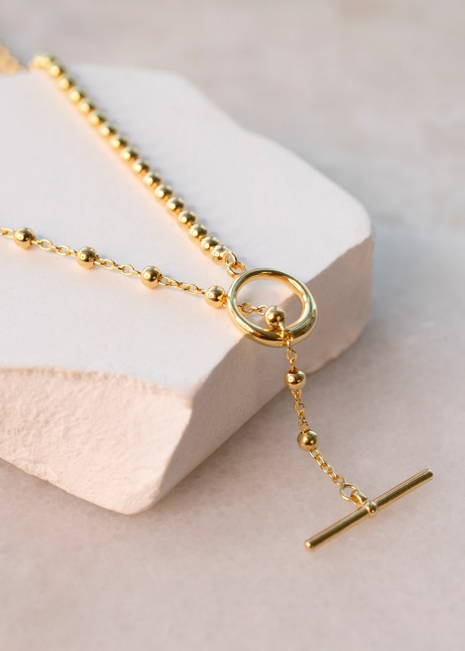 Golden Moments Sterling Silver Gold Plated Ball & Ball T-Bar Chain