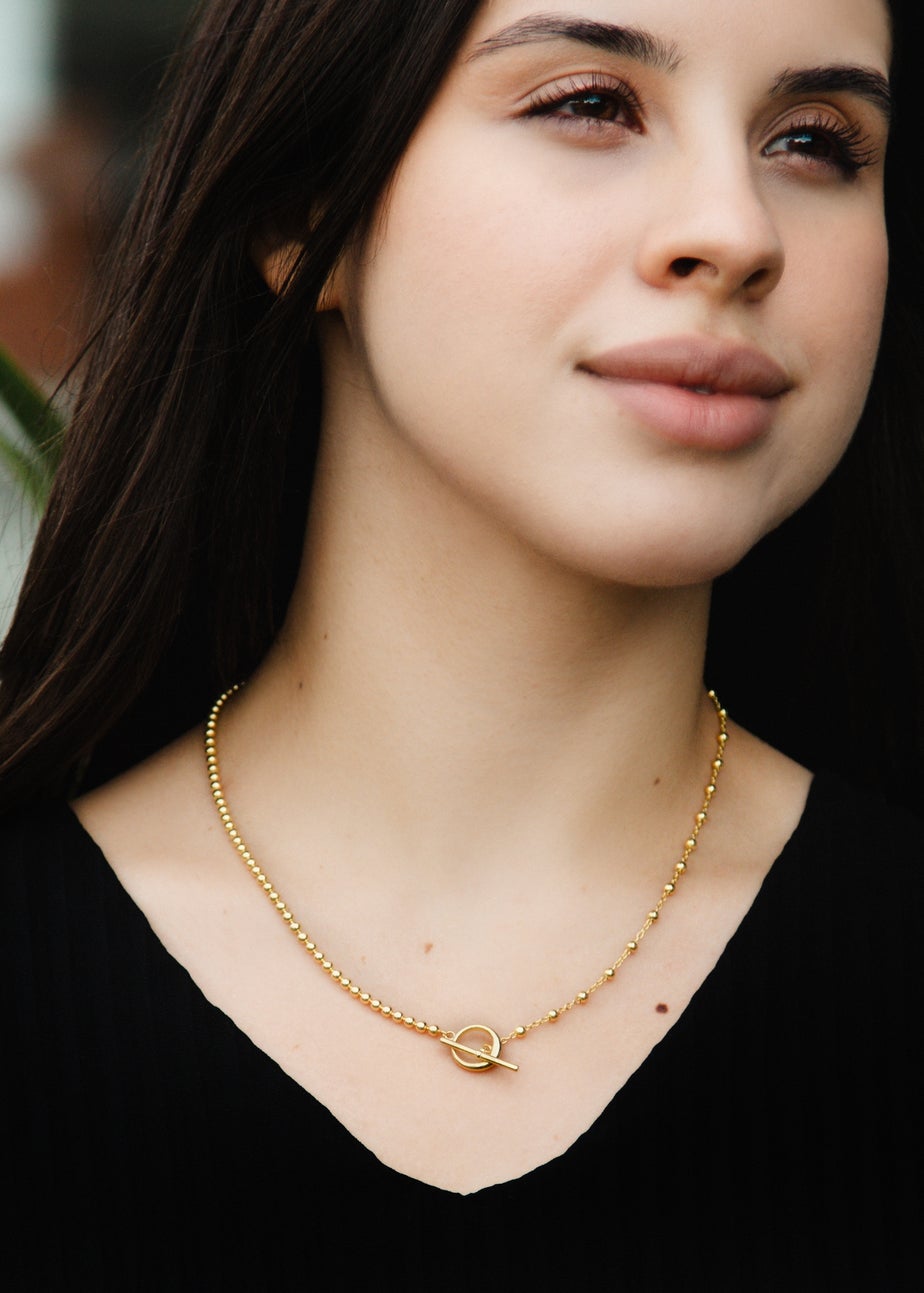 Golden Moments Sterling Silver Gold Plated Ball & Ball T-Bar Chain