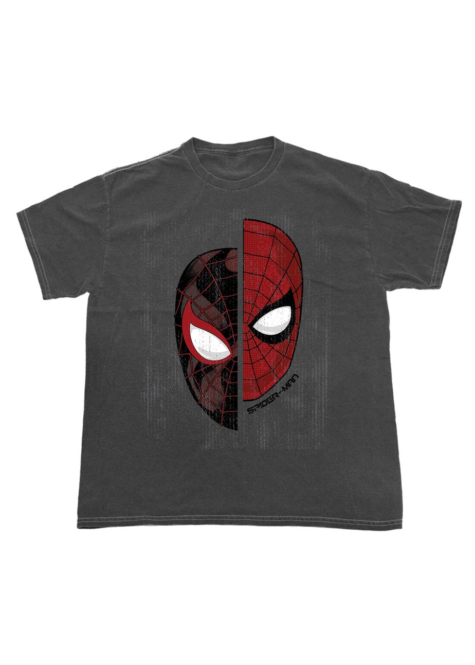 Spiral Galaxy Marvel Spider-Man Miles Morales Face Charcoal Graphic Washed T-Shirt