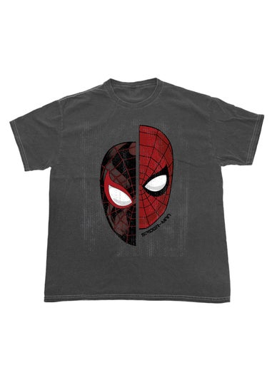 Spiral Galaxy Marvel Spider-Man Miles Morales Face Charcoal Graphic Washed T-Shirt