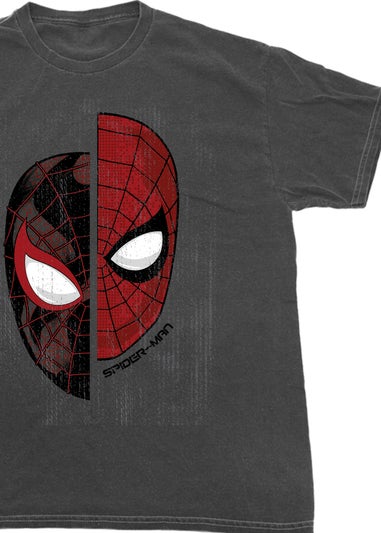 Spiral Galaxy Marvel Spider-Man Miles Morales Face Charcoal Graphic Washed T-Shirt