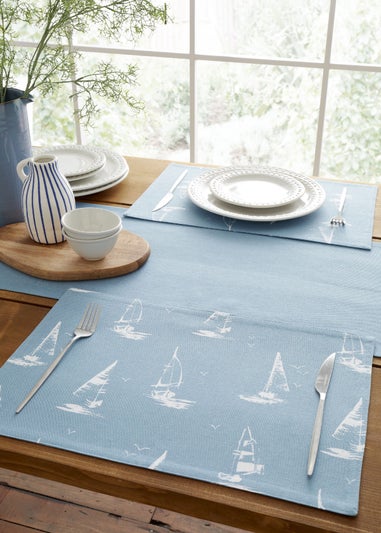 Catherine Lansfield Salcombe Boats Cotton Dining Placemat 4 Pack Blue