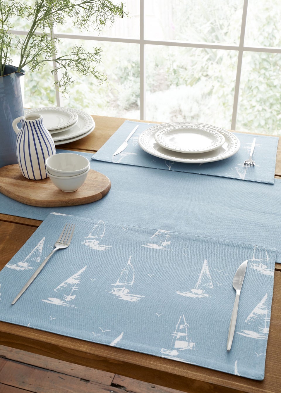 Catherine Lansfield Salcombe Boats Cotton Dining Placemat 4 Pack Blue