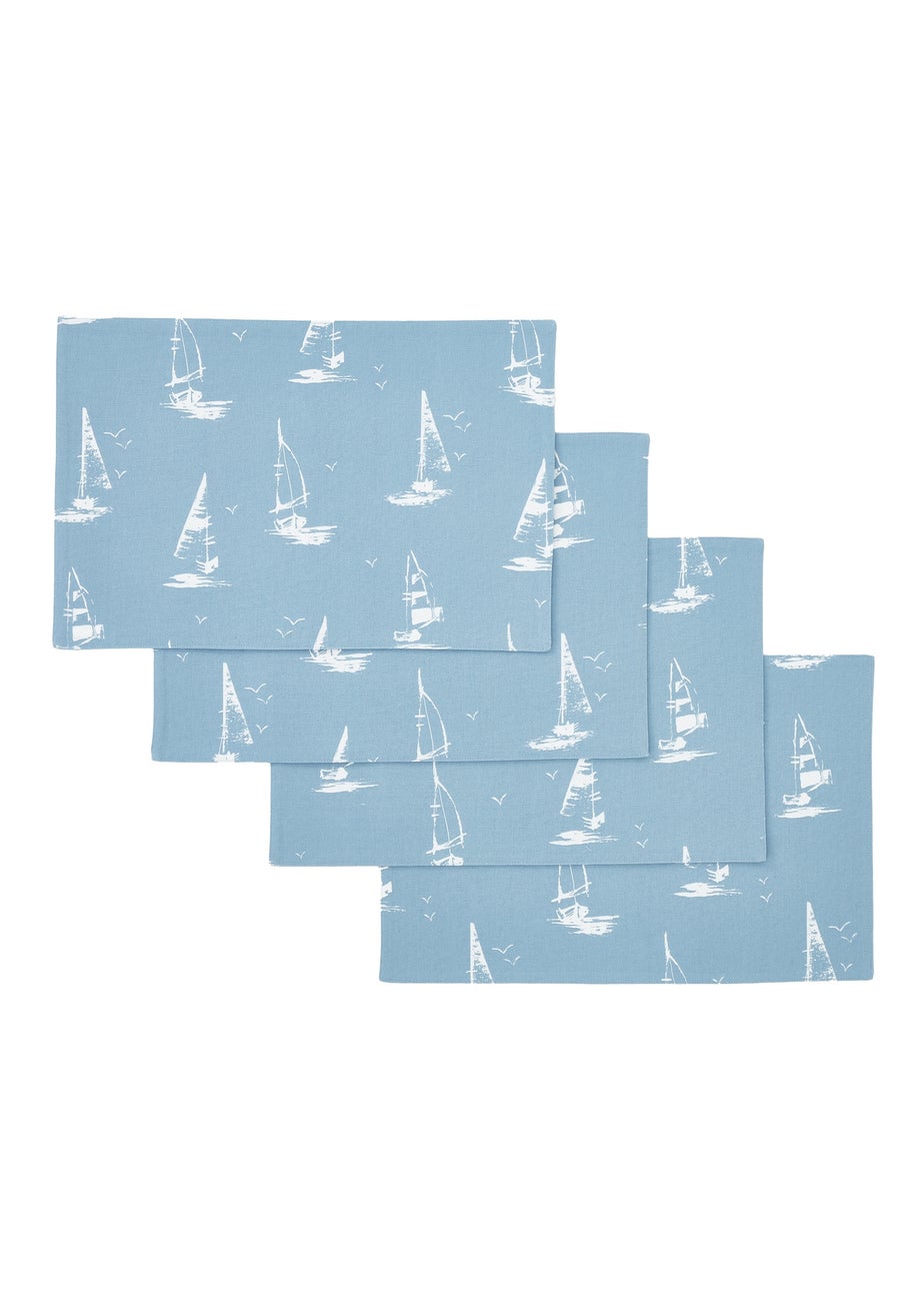 Catherine Lansfield Salcombe Boats Cotton Dining Placemat 4 Pack Blue