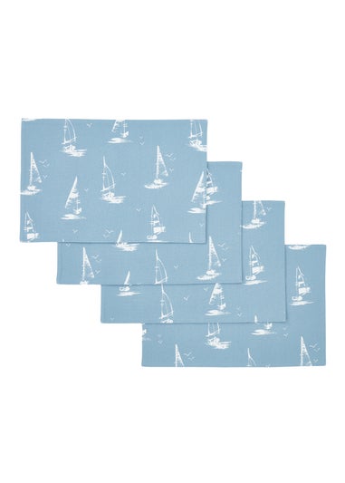 Catherine Lansfield Salcombe Boats Cotton Dining Placemat 4 Pack Blue