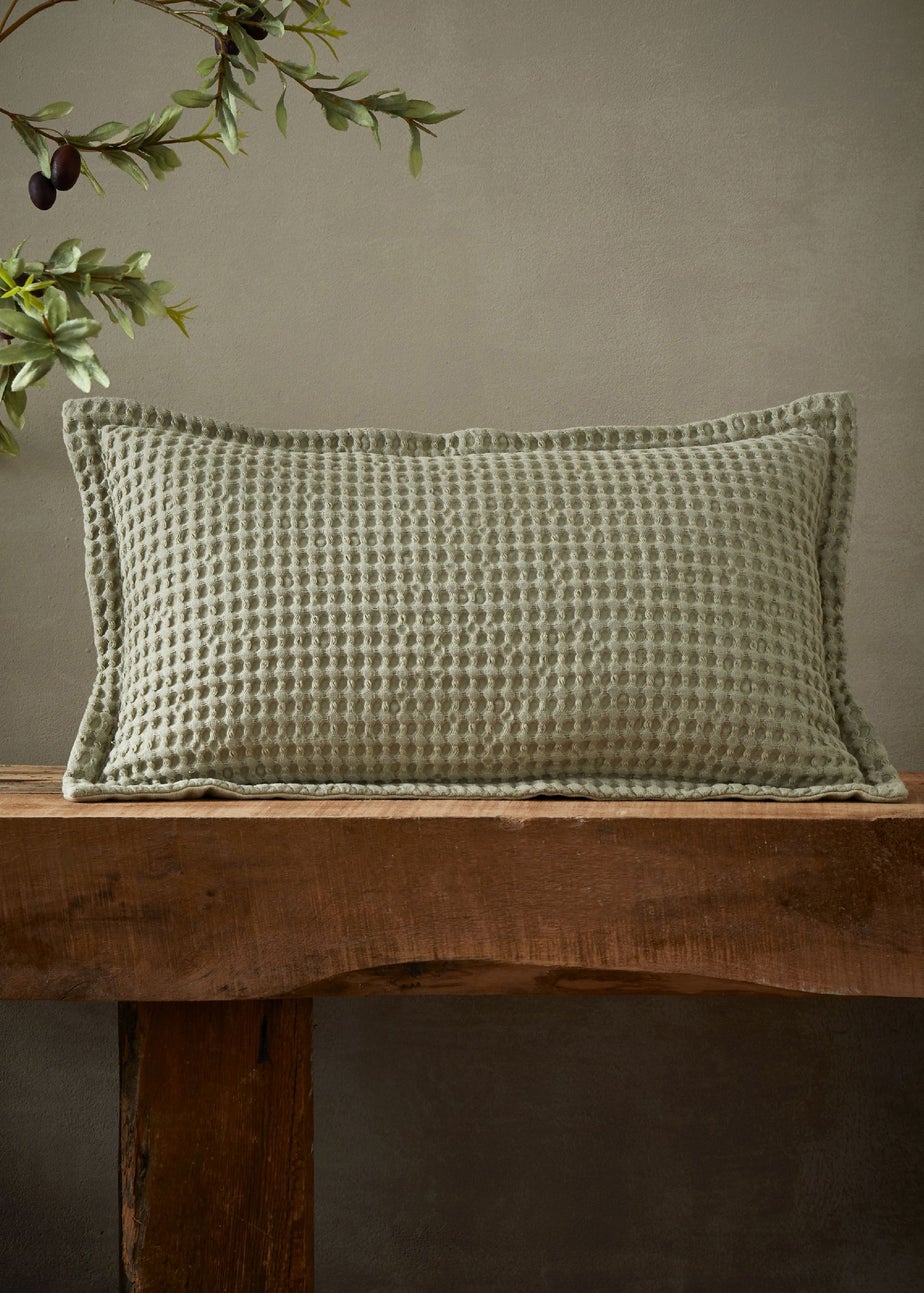 Pineapple Elephant Jaipur Chunky Waffle Cotton 30x50cm Cushion Sage Green