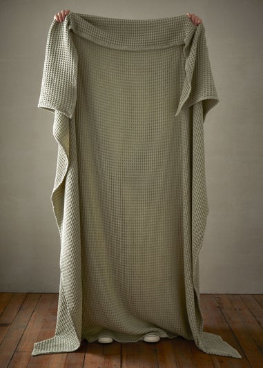 Pineapple Elephant Jaipur Chunky Waffle Cotton 150x200cm Blanket Throw Sage Green