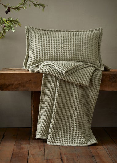 Pineapple Elephant Jaipur Chunky Waffle Cotton 150x200cm Blanket Throw Sage Green