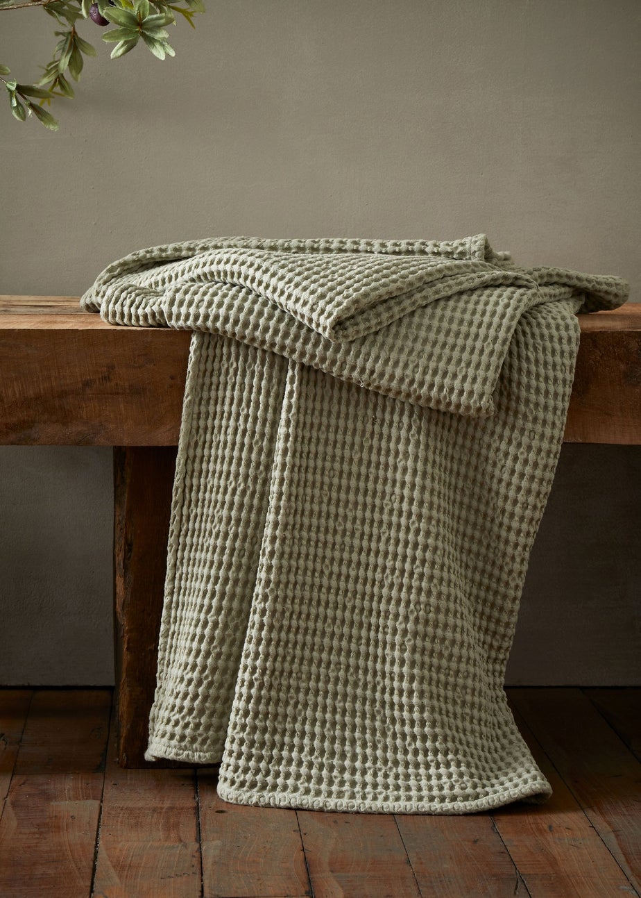 Pineapple Elephant Jaipur Chunky Waffle Cotton 150x200cm Blanket Throw Sage Green