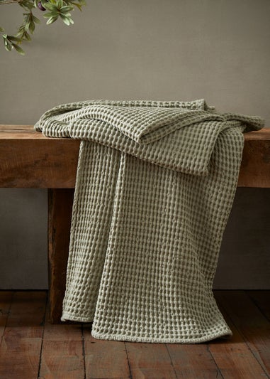 Pineapple Elephant Jaipur Chunky Waffle Cotton 150x200cm Blanket Throw Sage Green