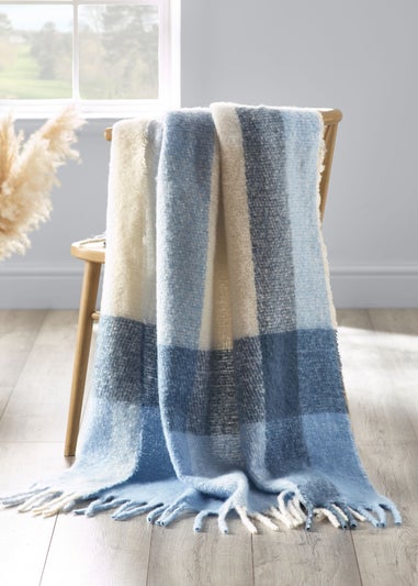 Catherine Lansfield Faux Mohair Check 130x170 cm Blanket Throw Blue