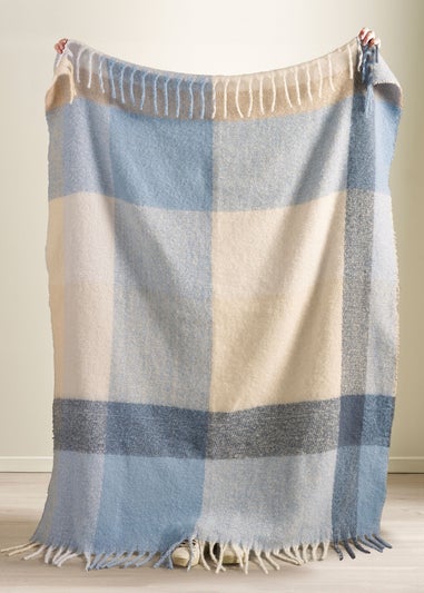 Catherine Lansfield Faux Mohair Check 130x170 cm Blanket Throw Blue