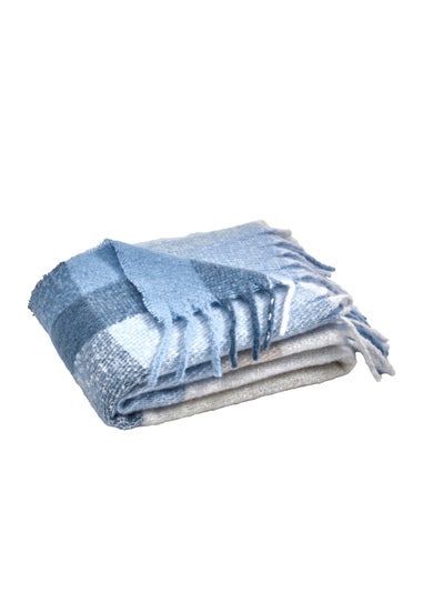 Catherine Lansfield Faux Mohair Check 130x170 cm Blanket Throw Blue
