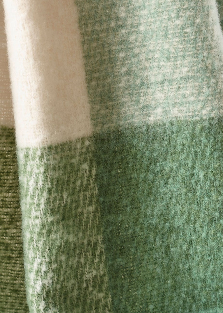Catherine Lansfield Faux Mohair Check 130x170 cm Blanket Throw Green