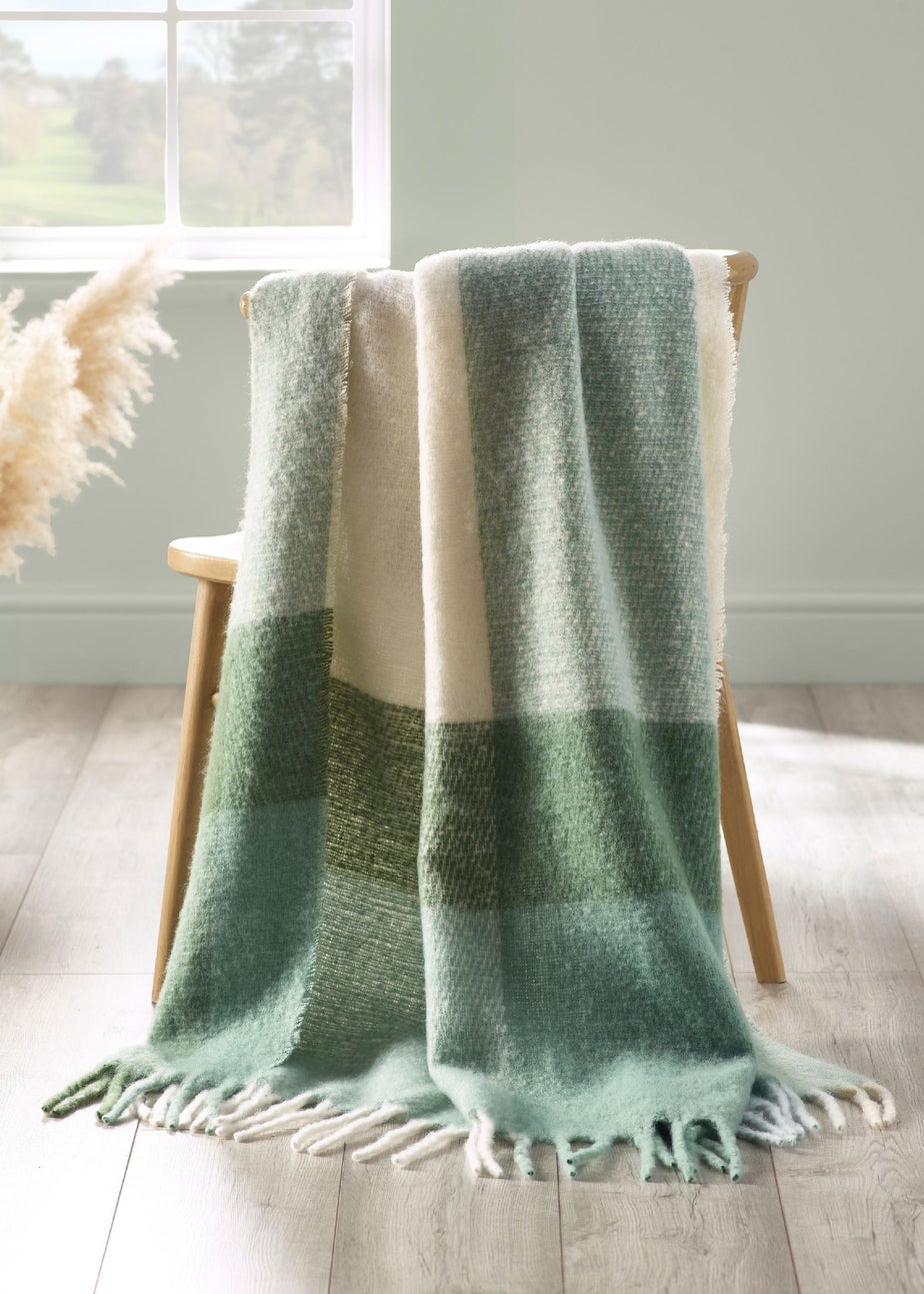 Catherine Lansfield Faux Mohair Check 130x170 cm Blanket Throw Green