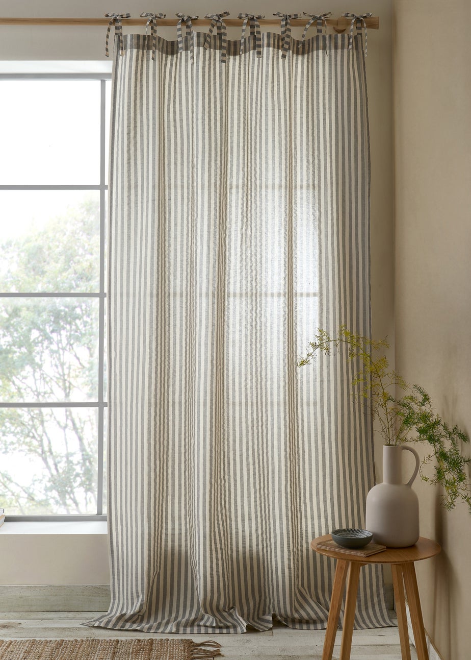 Pineapple Elephant Zanzibar Woven Stripe Voile Curtain Panel Grey