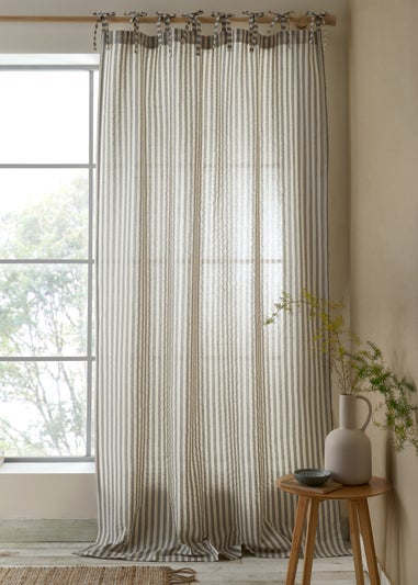 Pineapple Elephant Zanzibar Woven Stripe Voile Curtain Panel Grey