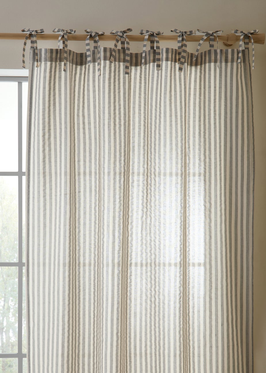 Pineapple Elephant Zanzibar Woven Stripe Voile Curtain Panel Grey