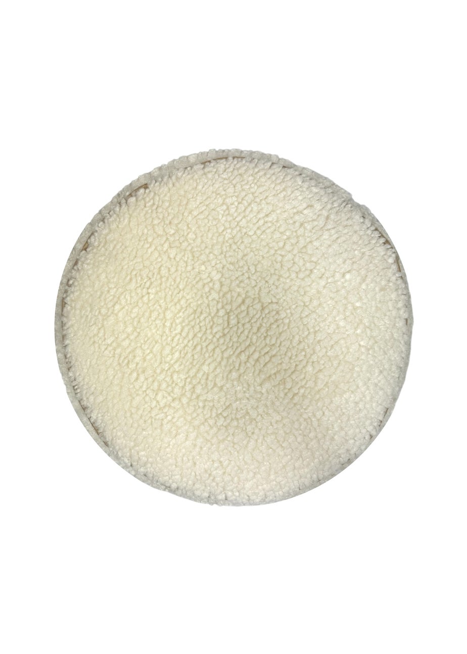 Kaikoo Cream Round Stool with Piping in Sherpa Fur