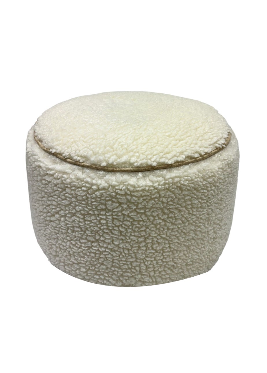 Kaikoo Cream Round Stool with Piping in Sherpa Fur