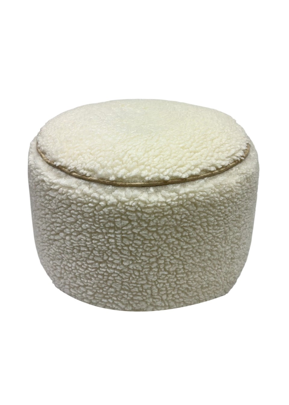 Kaikoo Cream Round Stool with Piping in Sherpa Fur