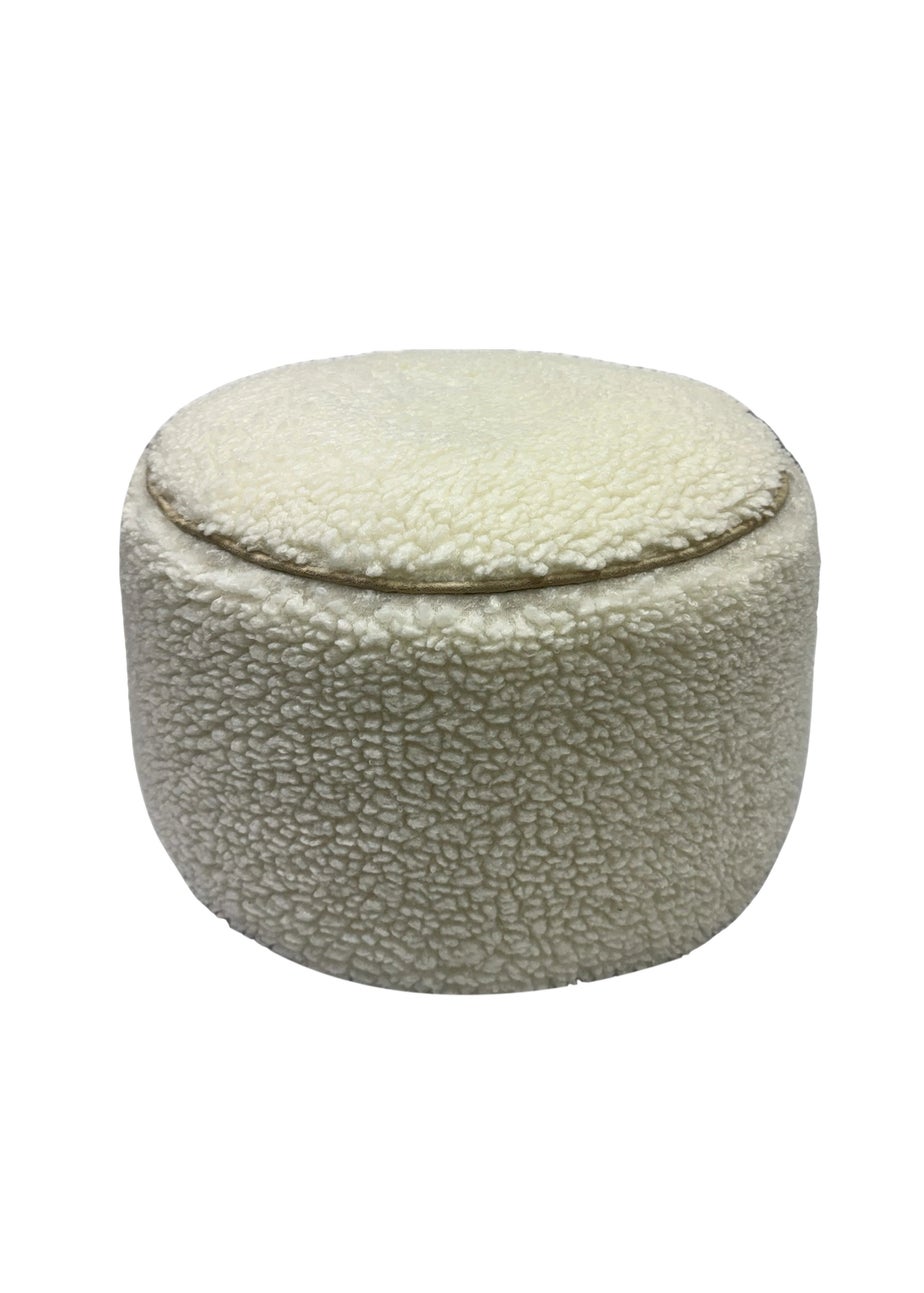 Kaikoo Cream Round Stool with Piping in Sherpa Fur