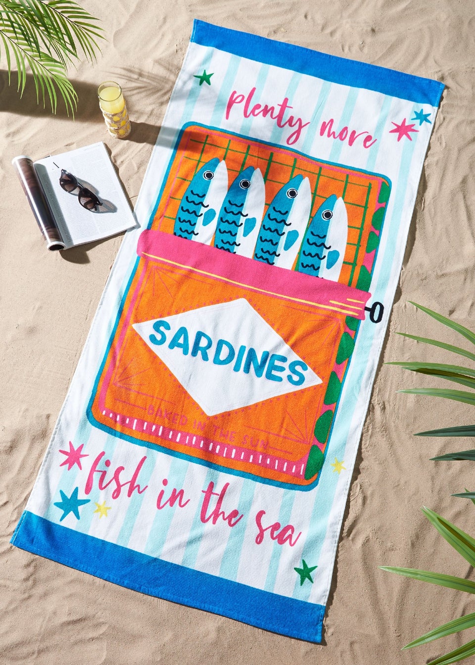 Catherine Lansfield Sardines Cotton Beach Towel Blue