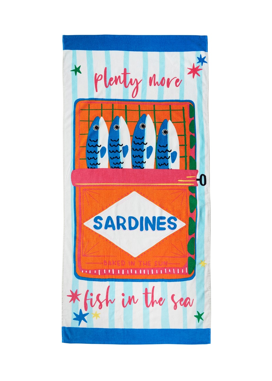 Catherine Lansfield Sardines Cotton Beach Towel Blue