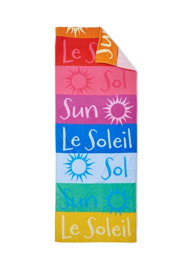 Catherine Lansfield Block Stripe Cotton Beach Sun Lounger Towel Bright