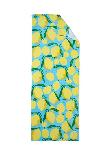 Catherine Lansfield Lemons Cotton Beach Sun Lounger Towel Aqua Blue