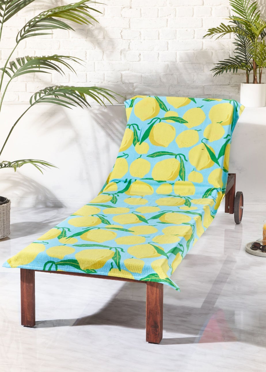 Catherine Lansfield Lemons Cotton Beach Sun Lounger Towel Aqua Blue