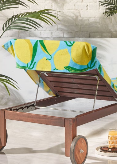 Catherine Lansfield Lemons Cotton Beach Sun Lounger Towel Aqua Blue