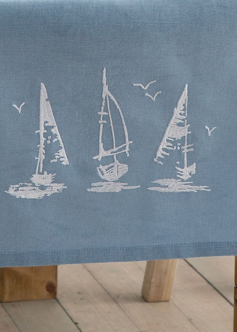 Catherine Lansfield Salcombe Boats Cotton 33x220cm Dining Table Runner Blue