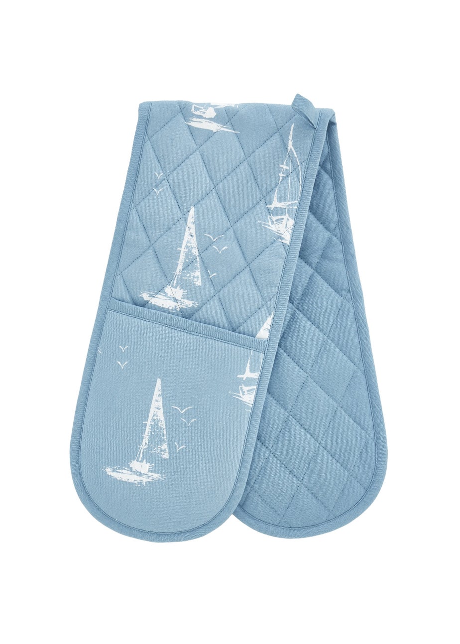 Catherine Lansfield Salcombe Boats Cotton Kitchen Double Oven Glove Blue