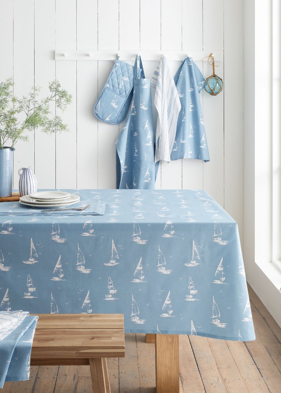 Catherine Lansfield Salcombe Boats Cotton Table Cloth Blue