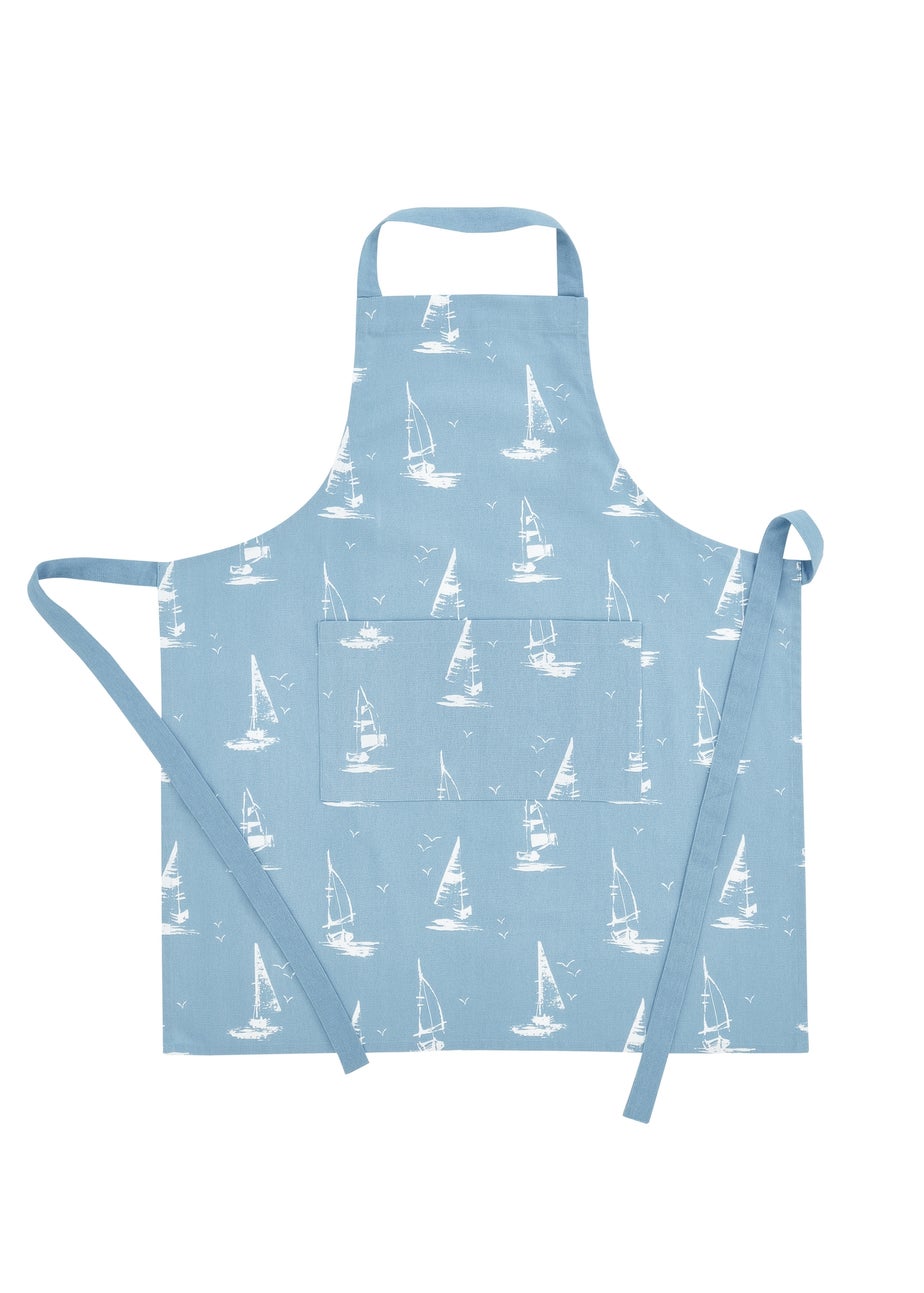 Catherine Lansfield Salcombe Boats Cotton Kitchen Adult Apron Blue