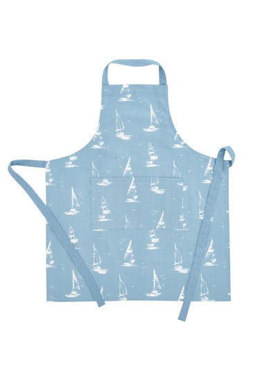 Catherine Lansfield Salcombe Boats Cotton Kitchen Adult Apron Blue