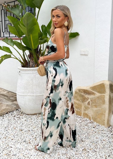 AX Paris Multi Smudge Print Strappy Cowl Neck Jumpsuit