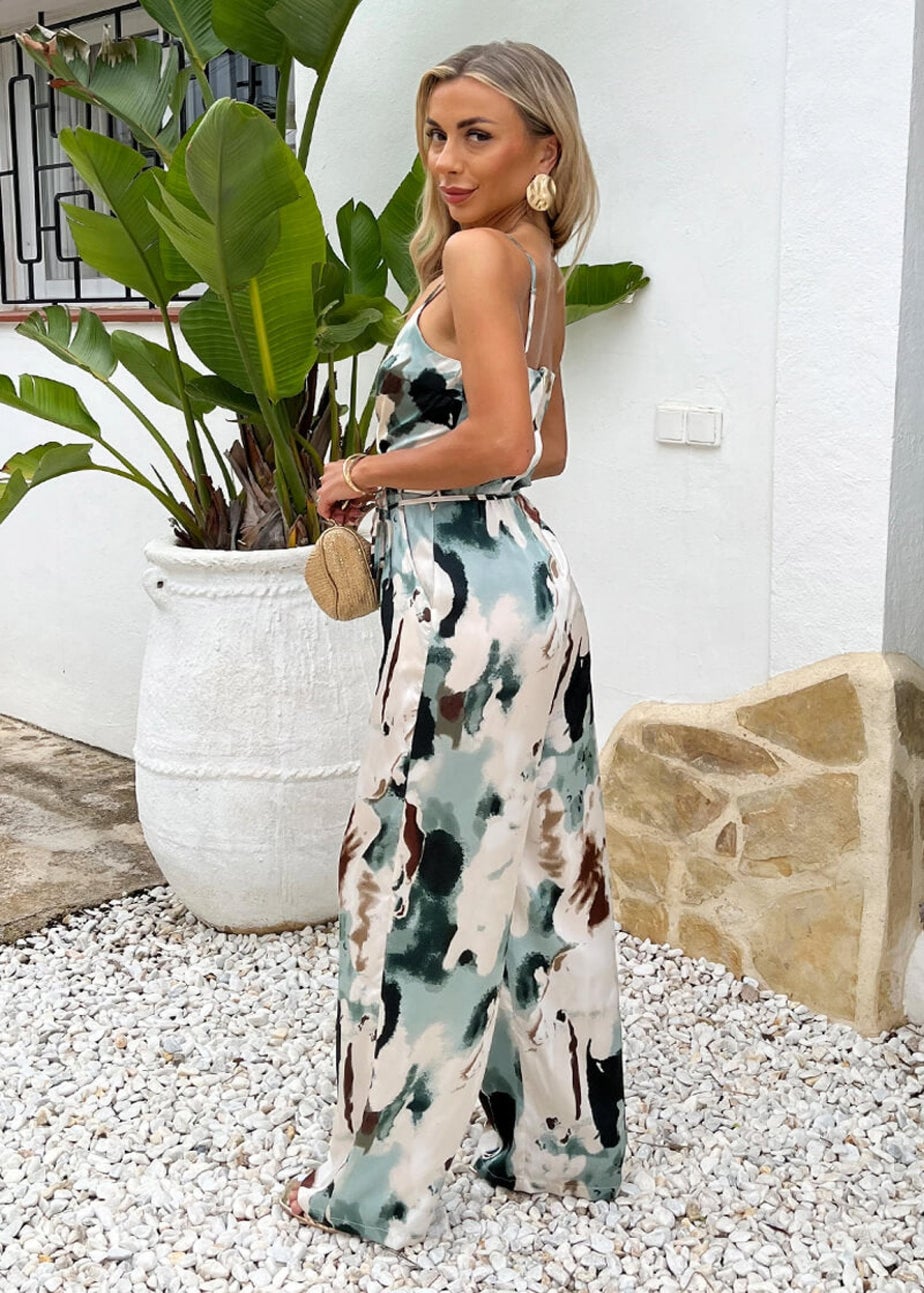 AX Paris Multi Smudge Print Strappy Cowl Neck Jumpsuit