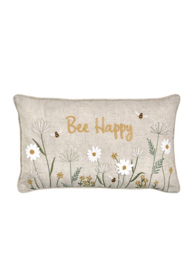 Catherine Lansfield Bee Happy Embroidered 30x50cm Cushion Natural
