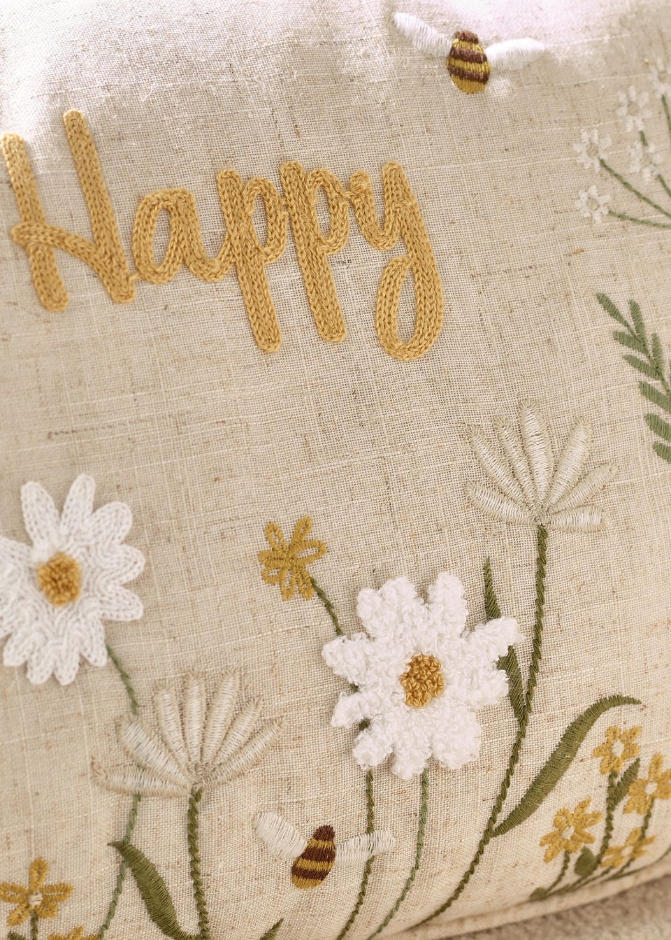 Catherine Lansfield Bee Happy Embroidered 30x50cm Cushion Natural