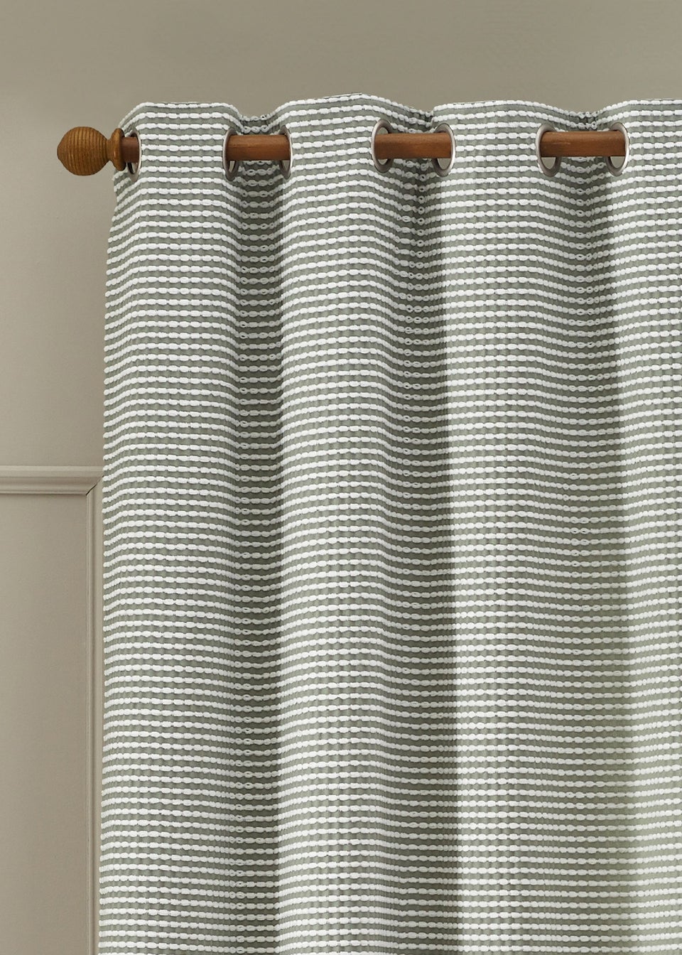 Catherine Lansfield Stab Stitch Lined Eyelet Curtains Sage Green