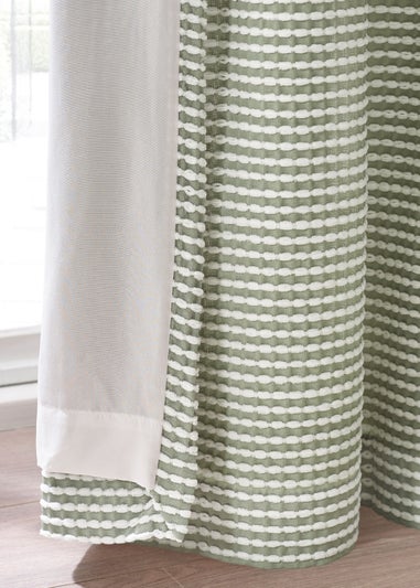 Catherine Lansfield Stab Stitch Lined Eyelet Curtains Sage Green