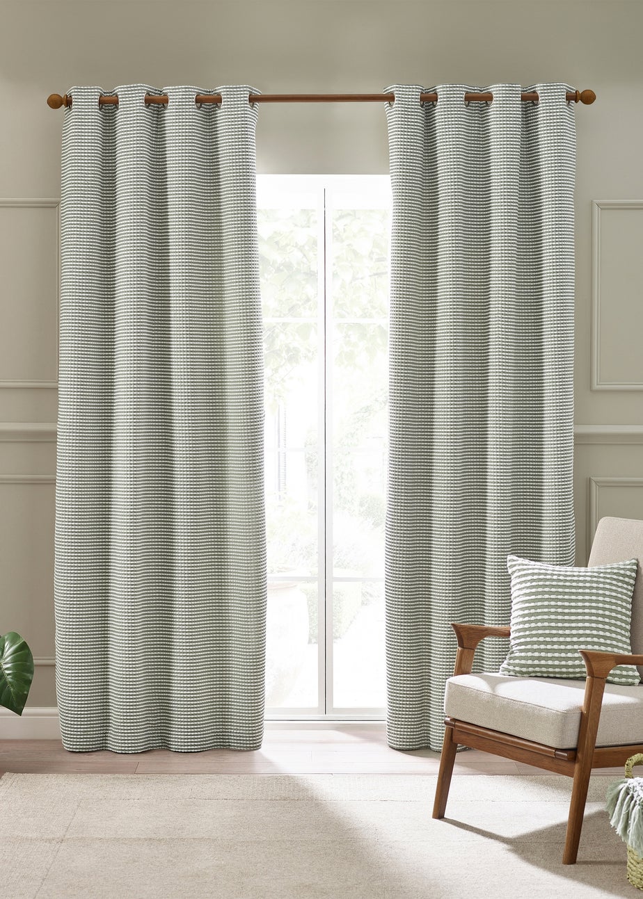 Catherine Lansfield Stab Stitch Lined Eyelet Curtains Sage Green