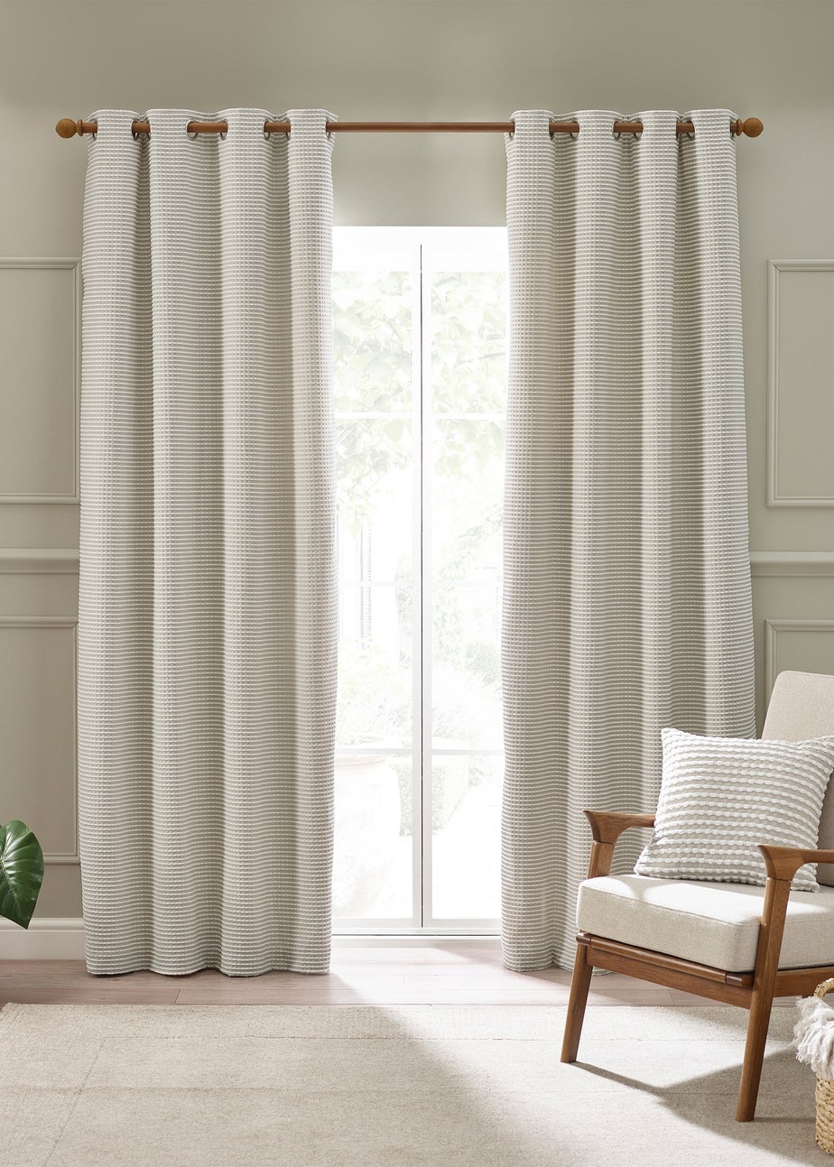 Catherine Lansfield Stab Stitch Lined Eyelet Curtains Natural