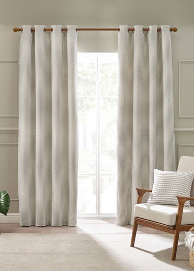 Catherine Lansfield Stab Stitch Lined Eyelet Curtains Natural