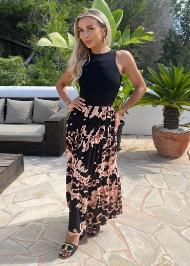 AX Paris Black Abstract Print 2 In 1 Smock Midi Dress